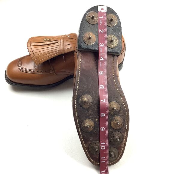Vintage Etonic Men Golf Shoes 8 D Brown Tan Leather Oxford Brogue Metal Spikes main image 12